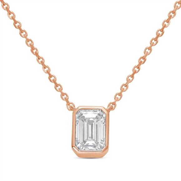 DIANA M JEWELS Jewelry - NEW DIANA M JEWELS 3.00cts lab grown emerald bezel pendant necklace in 14kt rose